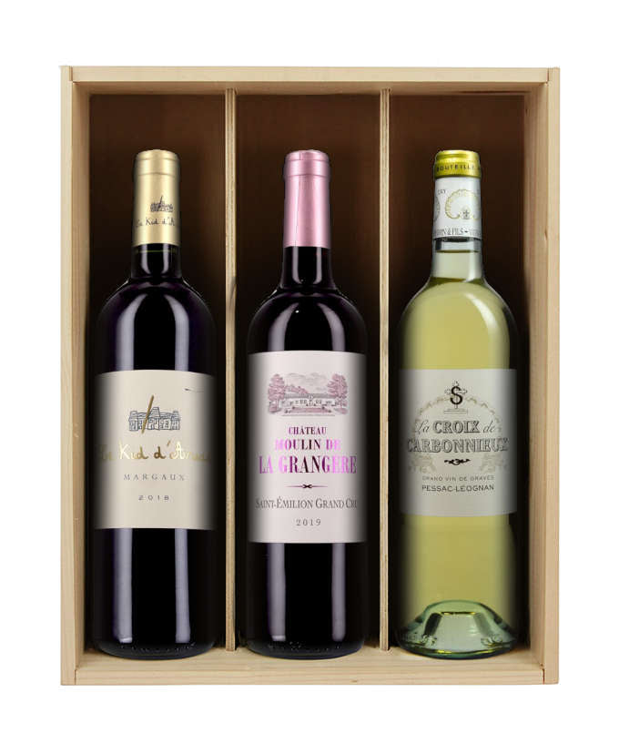 Trio Bordelais - 3 bouteilles & caisse bois
