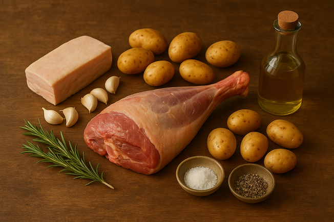 Ingrédients du gigot et de ses pommes de terre